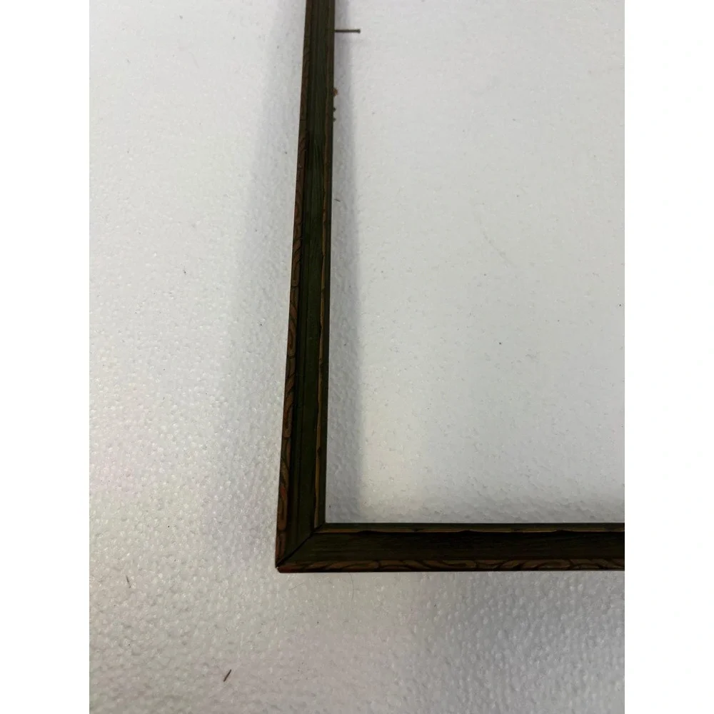 Vintage Art Deco Green Gold Wood Picture Frame 9x12 Nouveau Carved Trim Gilted